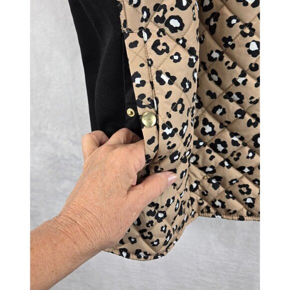 Jacket Vest Quilted Leopard Print 4X Kim Rogers Black Stretch Sides Zip Front - Picture 11 of 13